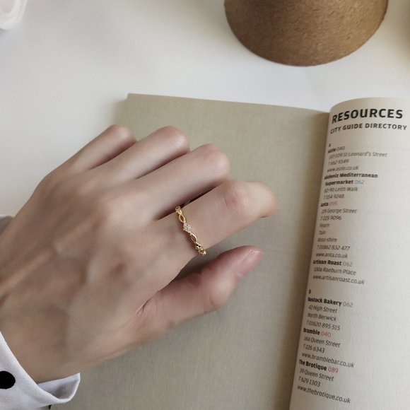 18K Goldplated Minimalist Geometric Chain Ring 925 - Picture 5 of 8